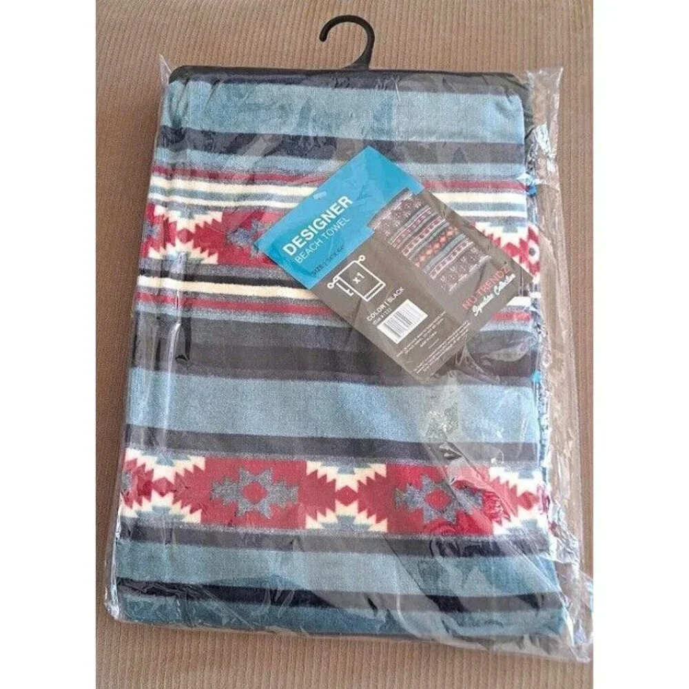 New Teal Blue Oversized Southwest Bath Beach Pool Gift Towel Aztec Navajo Black